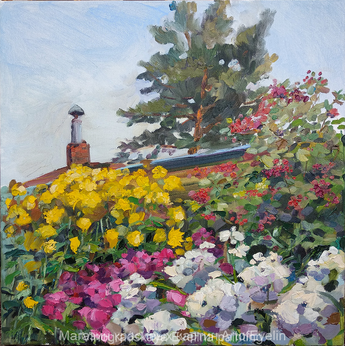 Флоксы-Золотые-шары-калина